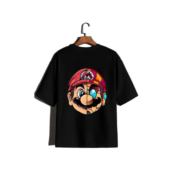 Super Mario mintás férfi póló, oversize, L, Fekete