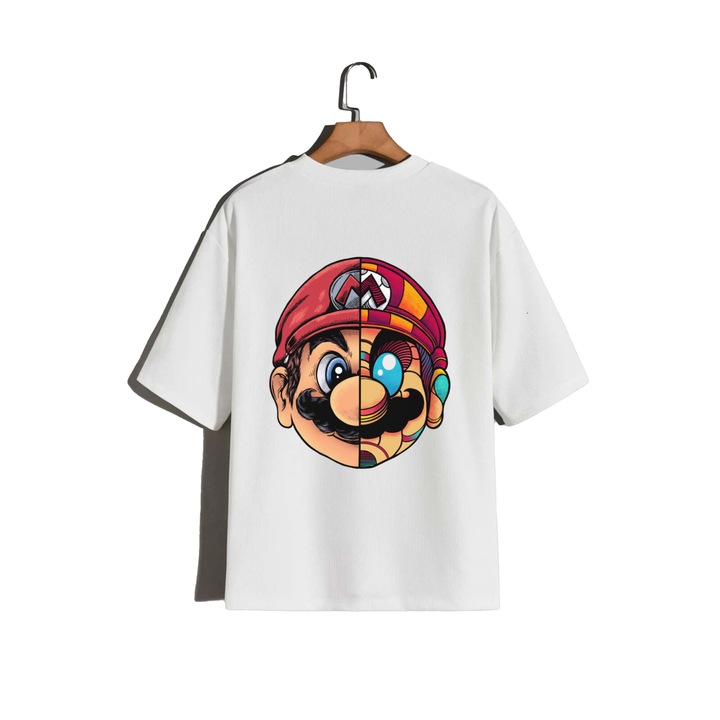 Super Mario mintás férfi póló, oversized, S