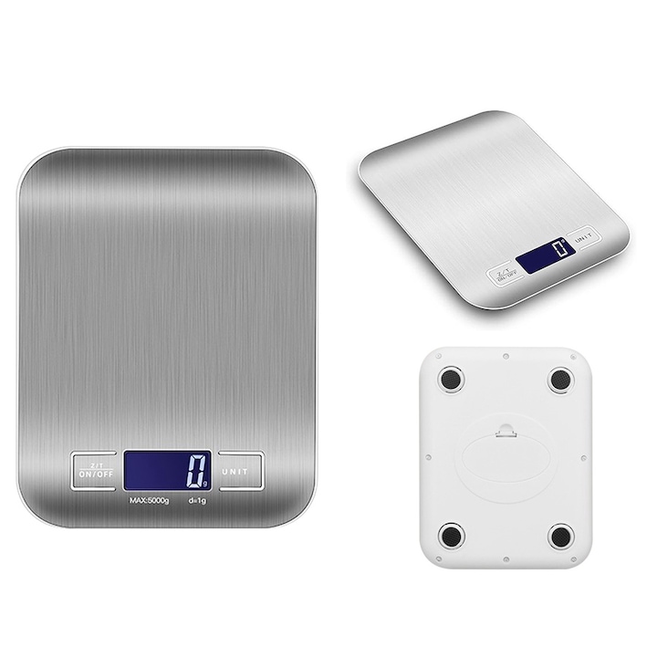 Cantar de bucatarie, electronic, pana la 5 kg, dimensiune compacta, cantar digital, pentru bucatarie, LCD pana la cinci numere, iluminat albastru din spate, functie tara, afisaj LED, functionare cu baterie, HDWR, wagPRO-K5