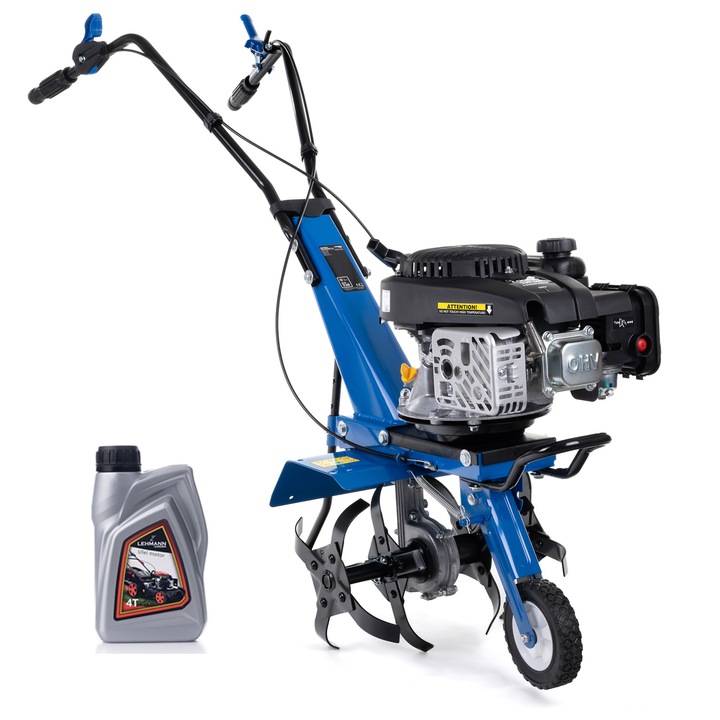 Motocultor pe benzina, Kanwod Goldigger JR, 2.4 KW, 3000 RPM, 139 cm³, motor 4 timpi Loncin, latime lucru 36 cm, reglare viteza, adancime de lucru 150/200/260 mm, albastru/negru, 29 kg