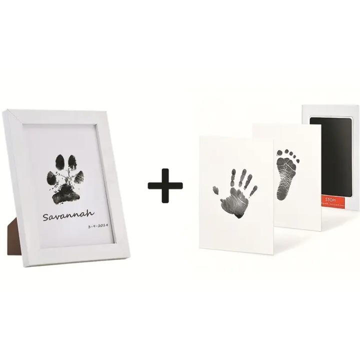 Rama foto din lemn pentru animale de companie cu amprenta cerneala a labutei