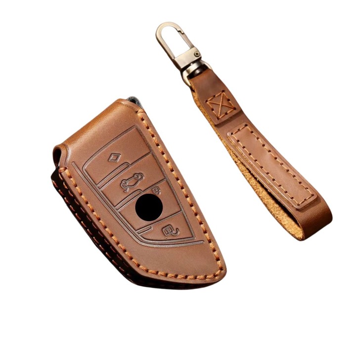 Husa cheie premium BMW, AUTOTOB®, din piele naturala, maro