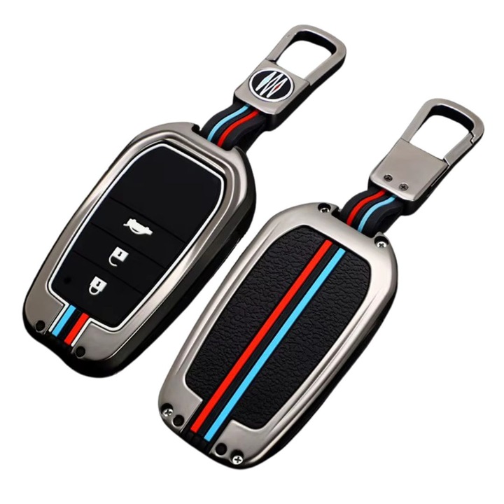 Husa cheie metalica ultrarezistenta AUTOTOB® pentru cheie keyless 3 butoane Toyota, gun metal gray
