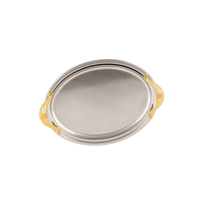 Tava servire ovala cu manere Deco Art, 40 x 27 cm, Argintiu