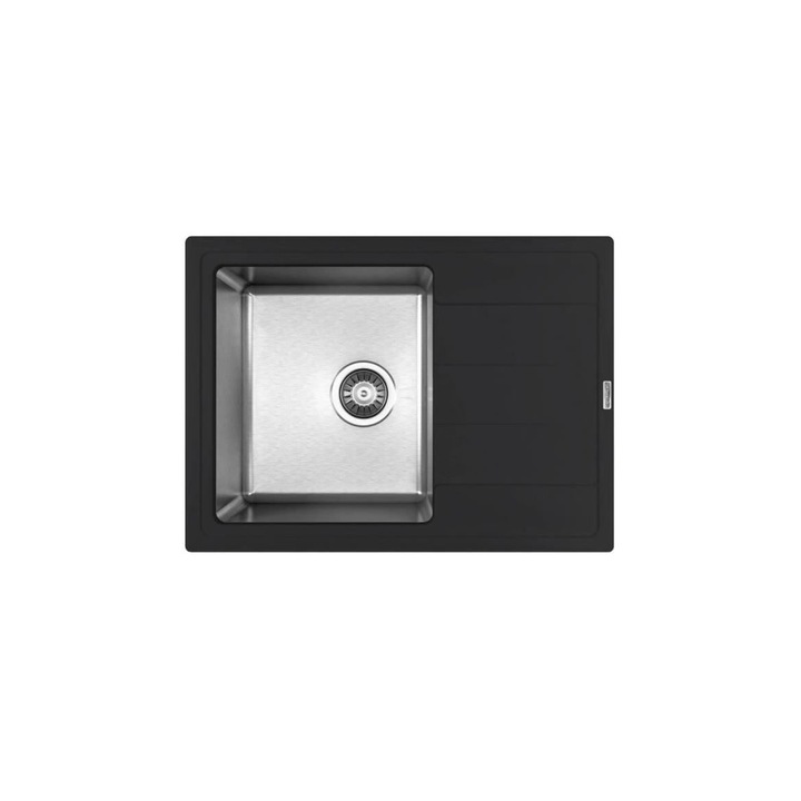 Chiuveta Florentina Granit Combi, Inox, anti-zgarieturi, Anticalcar, 65 x 48 cm, Adancime cuva 23 cm, Alb