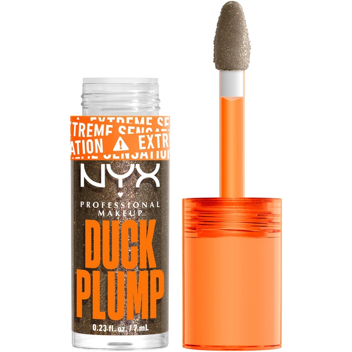 Luciu de buze cu efect de marire si sclipici NYX PM Duck Plump 21 Onyx-Pected, 7 ml
