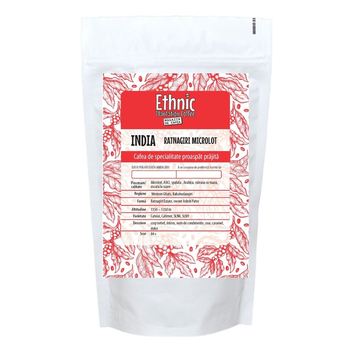 Cafea de specialitate prajita boabe India Ratnagiri Microlot, 500g, Ethnic Plantation Coffee, plic