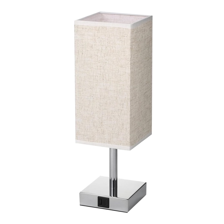 Set 2 veioze de masa, cu functie tactila, 2 porturi usb-c, lumina calda, bej