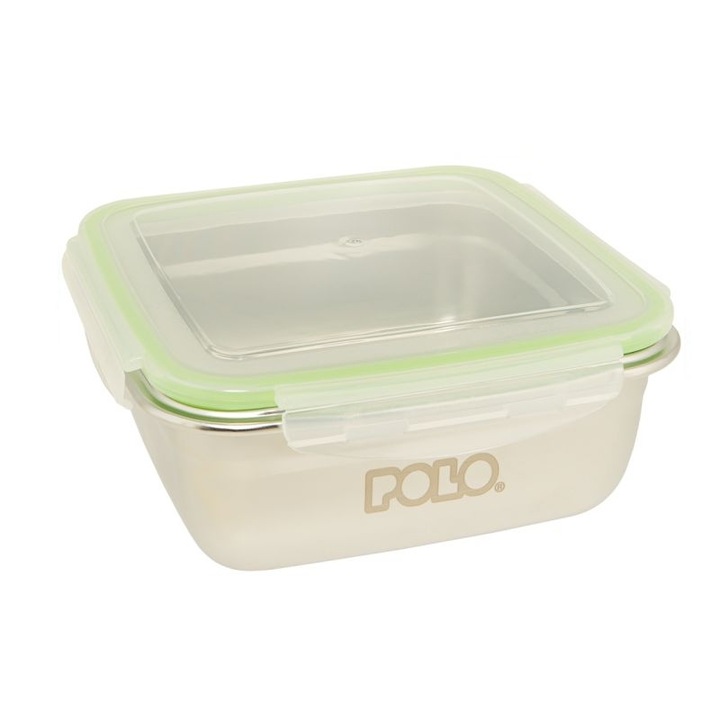 Cutie alimentara Polo, inox, capac transparent, 750ml, 15.8x6.8x16cm