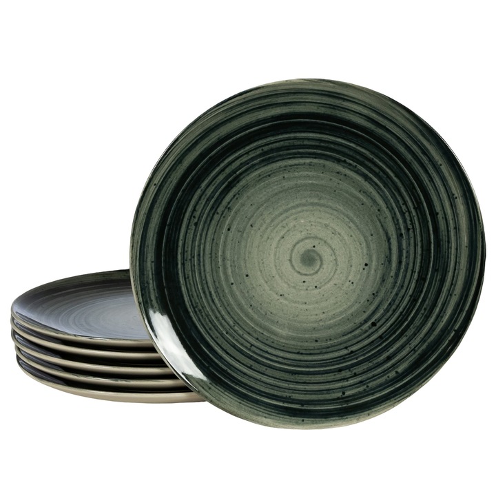 Set 6 farfurii intinse, 26 cm, Whirlwind, Cesiro, Alb Ivoire cu negru