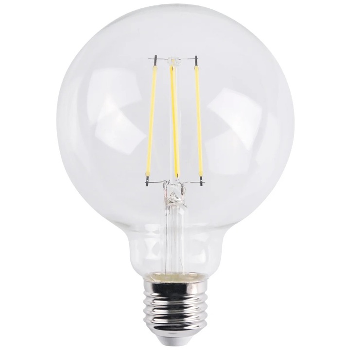 LED крушка, Polux, Filament G95, E27, 7.5 W, 4000 K, 1055 lm, прозрачна