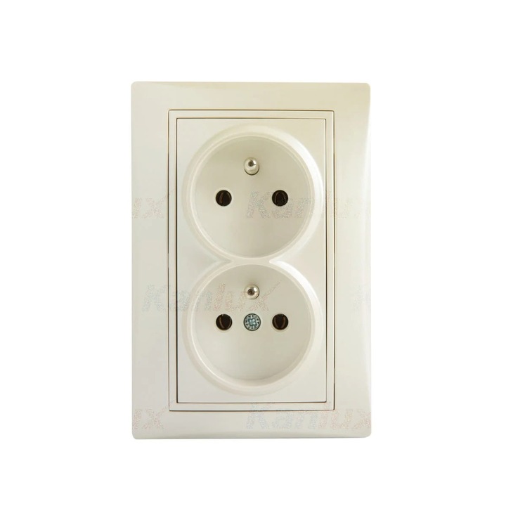 Двоен френски контакт, KANLUX, със защита за контакти, перлено бял, 68x25мм