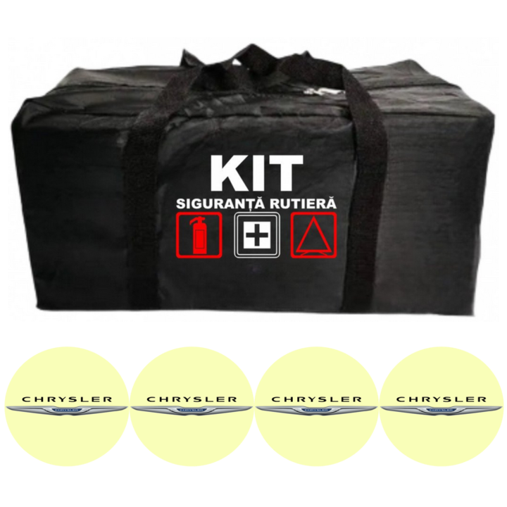 Geantă depozitare pentru kit siguranță rutieră, 4 stickere autoadezive CHRYSLER, material durabil, dimensiuni optime