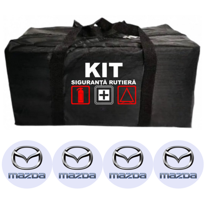 Geantă depozitare kit siguranță rutieră, 4 stickere autoadezive MAZDA, 30x20x15cm