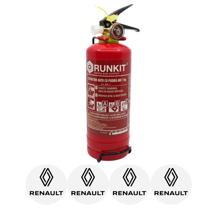 Stingător Auto 1000ml cu Manometru și 4 Stickere Autoadezive RENAULT