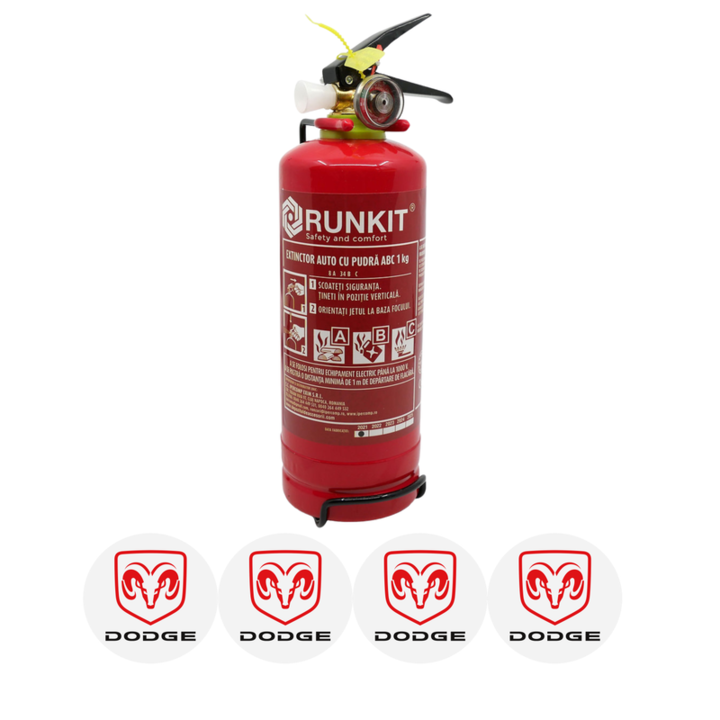 Stingător Auto RUNKIT P1 1000ml cu Manometru și 4 Stickere Autoadezive