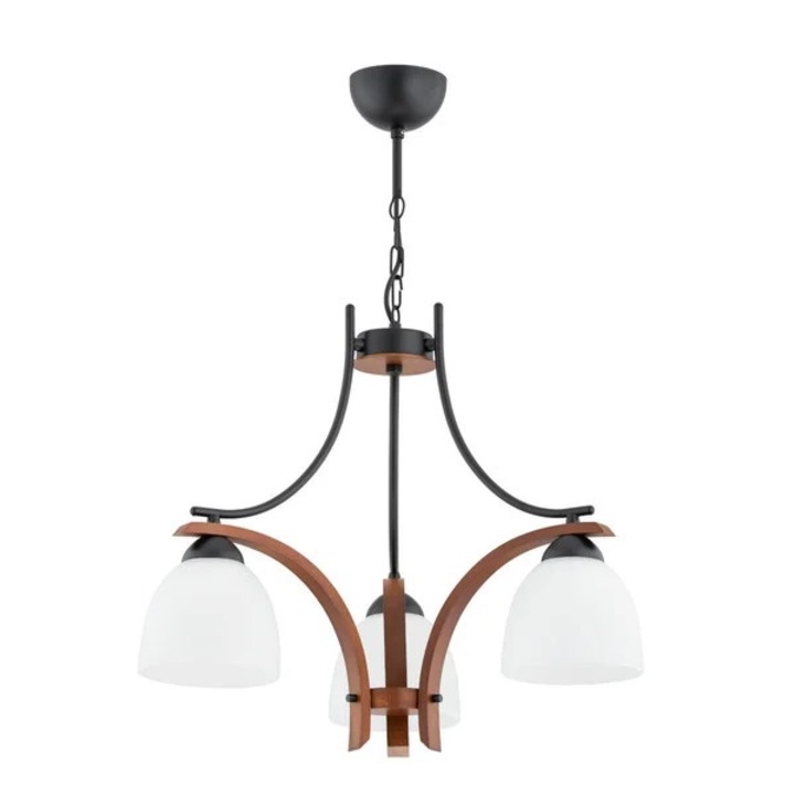 Класически полилей с 3 бели абажура, дървен, BAFIA, 3xE27, 15W