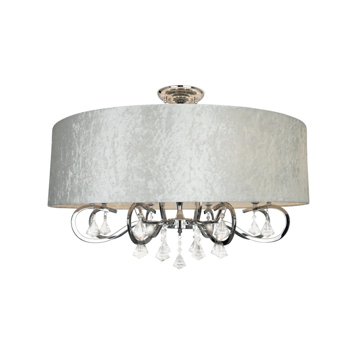 MAXlight csillár, ezüst, 8xE14, 80cm, fém/üveg/szövet, izzó nélkül