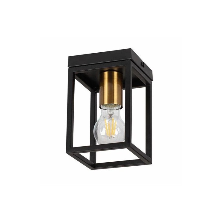 Индустриален висящ полилей, Reality черен със златист, колекция Cage, димируем, 18x12x12 см