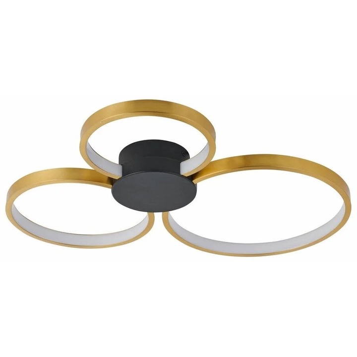 Модерен полилей за таван, Reality, 3 пръстена, златисто-черен, 24W, 58x51.5x6см