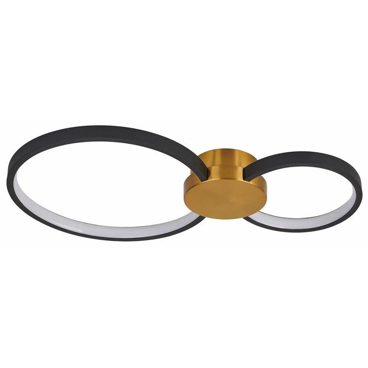 Модерен полилей за таван, Reality, LED 20W, 2 ринга, черен/златен, 50см x 6см