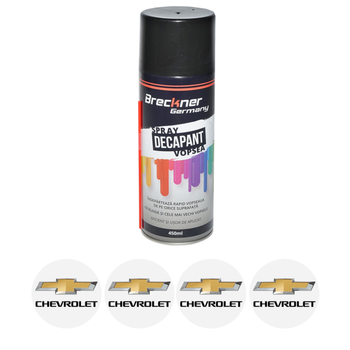 Set Spray pentru indepartare vopsea, decapant 450ml Breckner Germany si 4 stickere autoadezive CHEVROLET