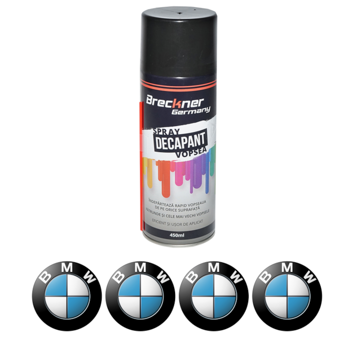 Set Spray pentru indepartare vopsea, decapant 450ml Breckner Germany si 4 stickere autoadezive BMW