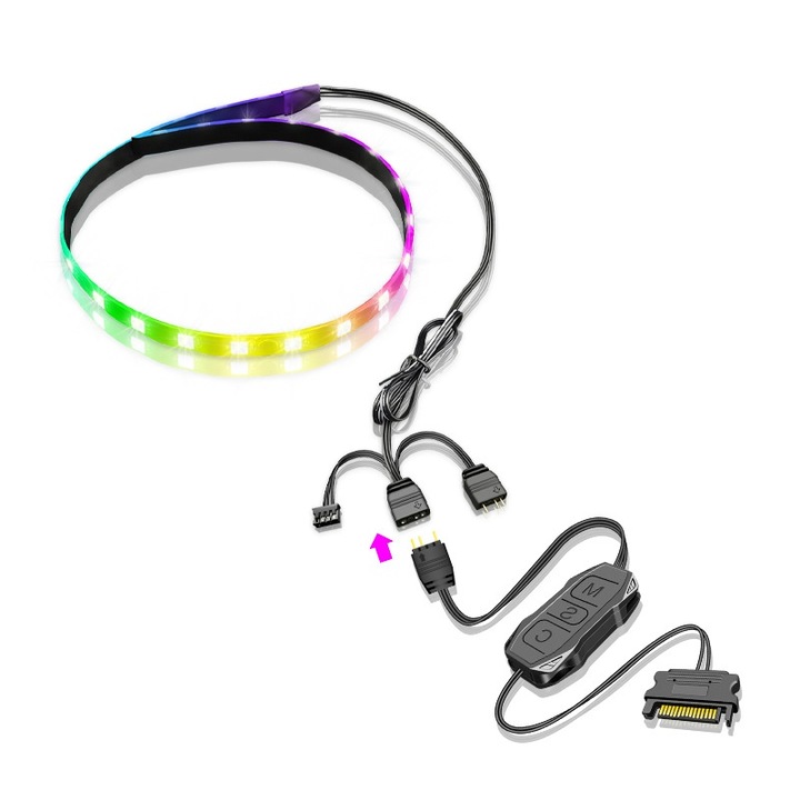 Radiator Strip, Accesorii IT, SATA Dimmer, Magnetic, Lumini RGB, 40cm, Negru