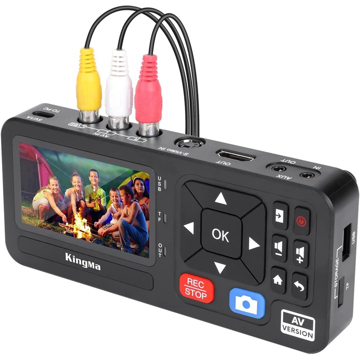 Карта за заснемане на видео, видео граббер от RCA, VCR, DVD, VHS, Hi8, видеокамери директно към карта с памет или USB, с 3-инчов дисплей и дистанционно управление, мултифункционален