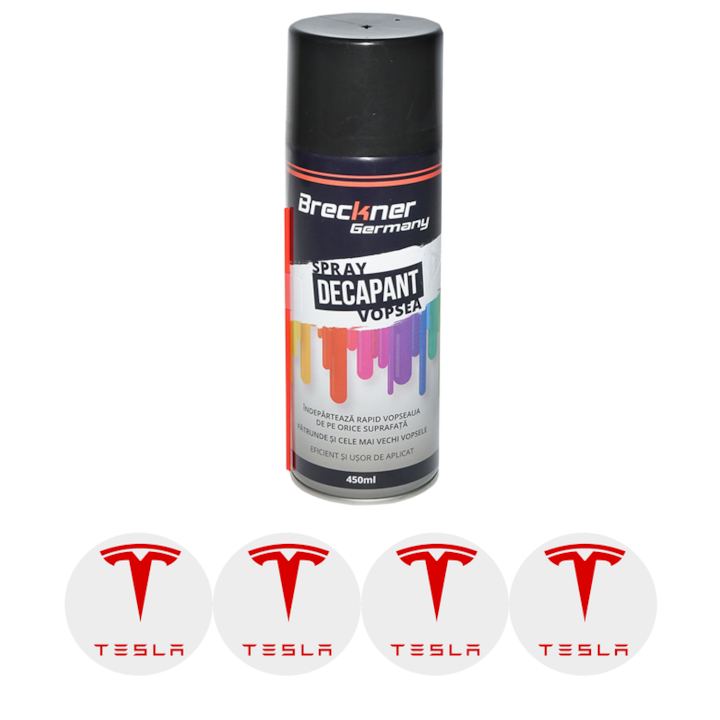 Set Spray pentru indepartare vopsea, decapant 450ml Breckner Germany si 4 stickere autoadezive TESLA