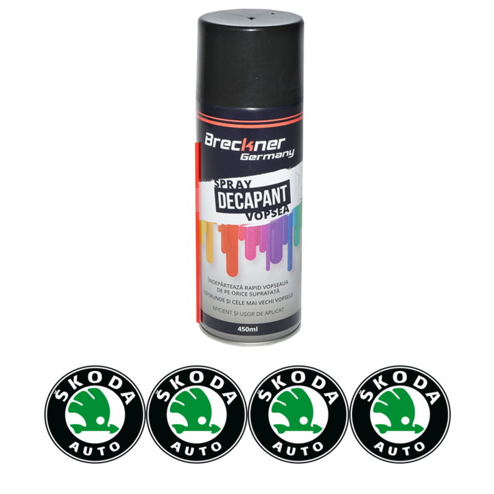 Set Spray pentru indepartare vopsea, decapant 450ml Breckner Germany si 4 stickere autoadezive SKODA