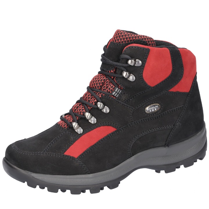 Ghete drumetie dama, Waldläufer, Holly, Piele naturala, Negru, Rosu rubin, 37 EU