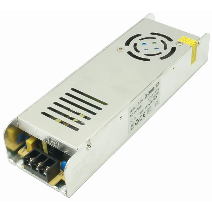 Тънко LED захранване 12V DC, 360W, 20.83A, IP20, IdeaLED ID-3067, алуминий, защита против падане, термо и антистатична изолация