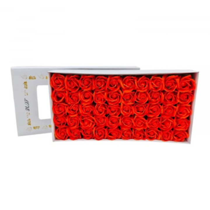 Set de 50 Trandafiri din Sapun Parfumat, portocaliu viu – Eleganta si Profitabilitate