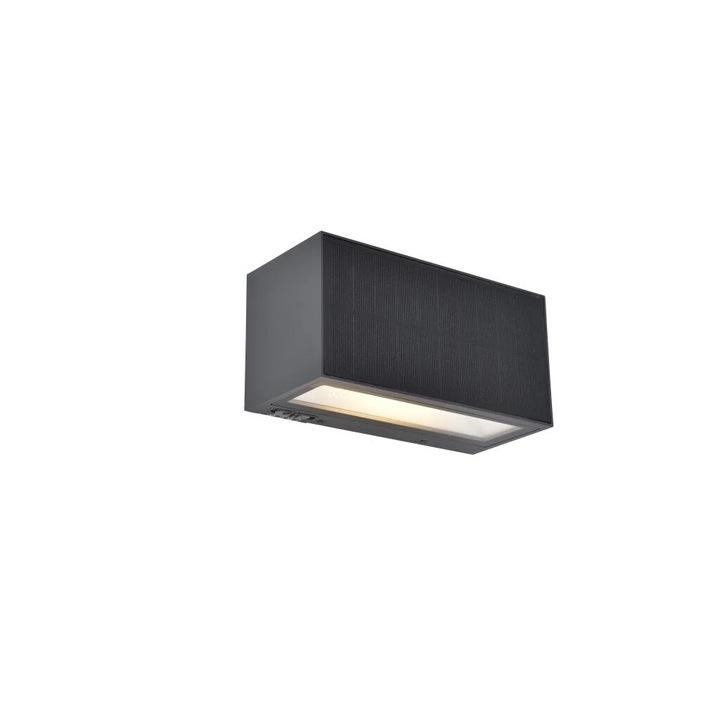 Aplica exteriora LED 9W, hibrida solara, retea, lumina calda 3000K, gri/aluminiu, 8.9x18x8cm, set