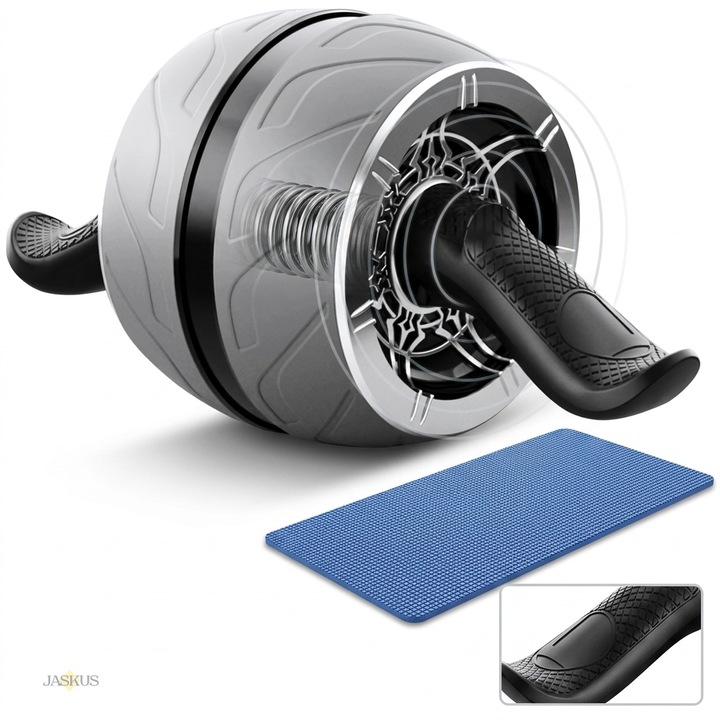Roata Abdominala cu Recul Automatic Jaskus®️, Tonifiere Musculara, Echipament Fitness pentru Acasa cu Manere Antiderapante Plus Salteluta, Cauciuc Rezistent/Otel, Suporta pana la 227kg, Negru/Gri