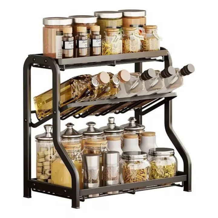 Organizator bucatarie, cu trei nivele, 35X20X37CM, negru