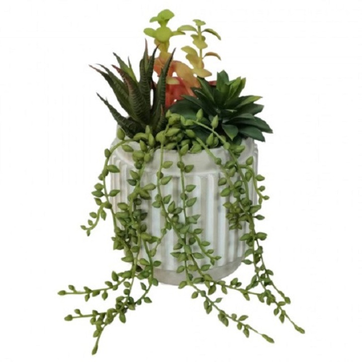 Többszínű virágarrangement, Nobrand, művirág, cserép, 20 cm