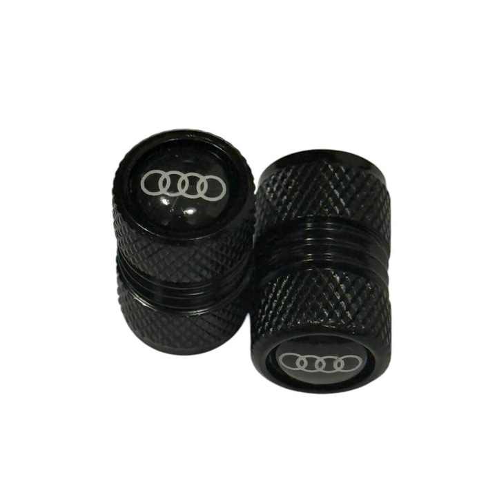 Комплект 2 алуминиеви капачки за автомобилни вентили, AUDI, черни