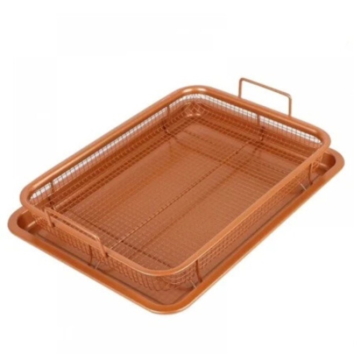 Olajmentes ételsütő tepsi, egyenletes sütés, tapadásmentes, 32,5x24,5x8 cm, réz