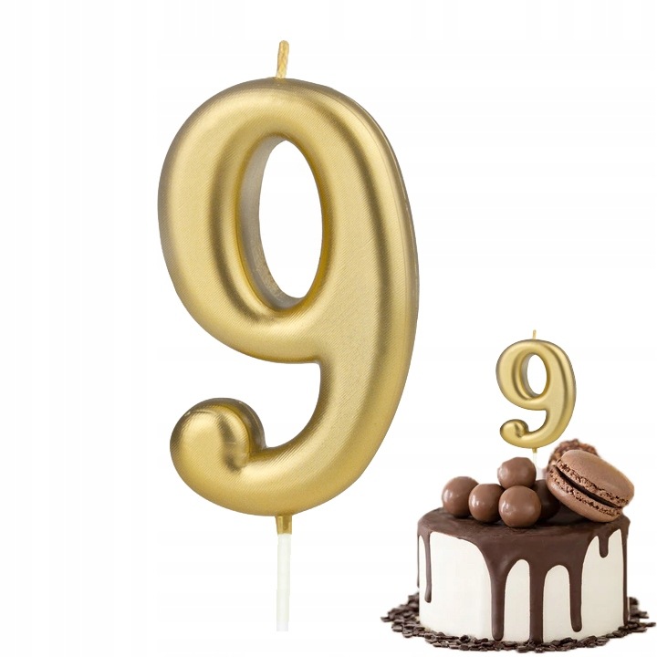 Candle Birthday Number 9, Dodo, Golden, 10cm