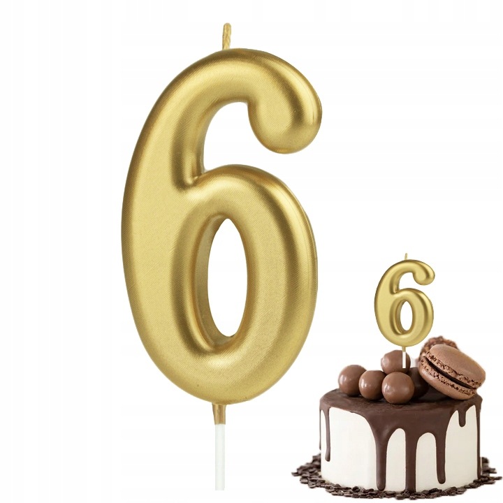 Candle Birthday Number 6, Dodo, Gold, 10cm, Set 1 buc.