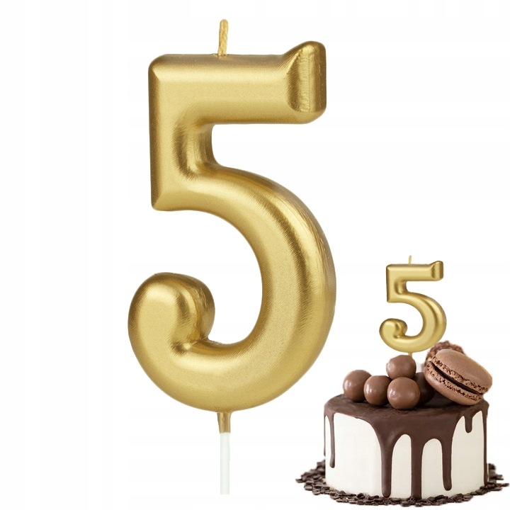 Candle birthday number 5, Dodo, aurie, 10cm, set 1 bucata