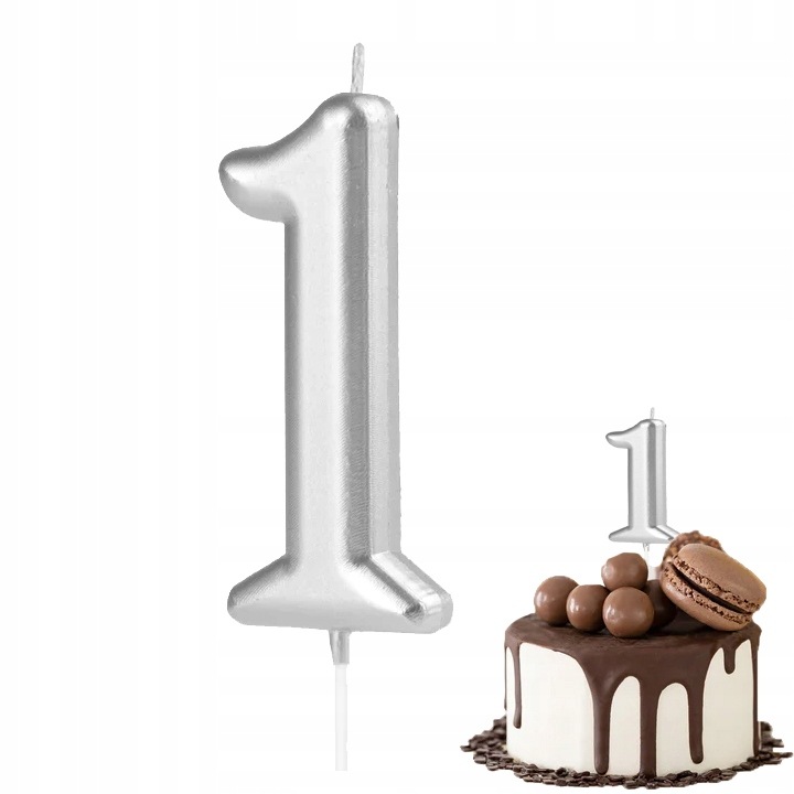 Candle birthday number 1, Dodo, silver, 10cm, set 1 buc.
