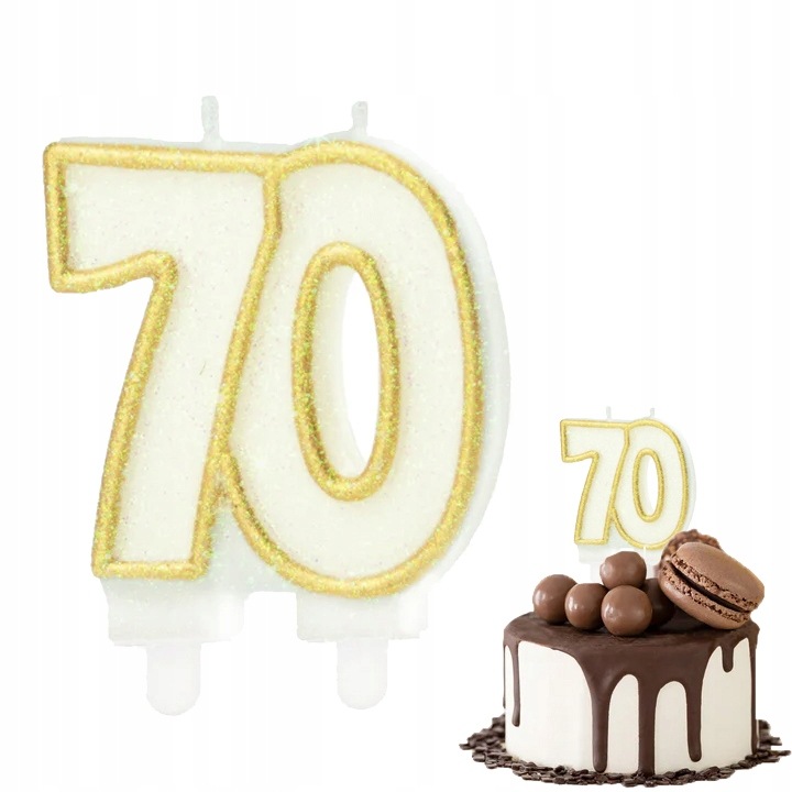 Candle Birthday Number 70, Dodo, Gold-White, 8.5cm, Set 1 buc.