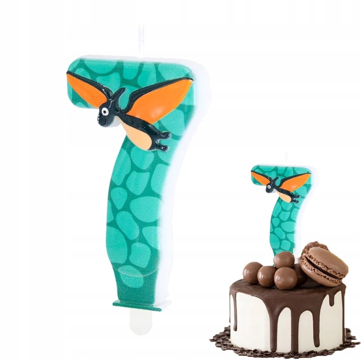 Candle birthday Dodo, number 7, green, 8.2cm
