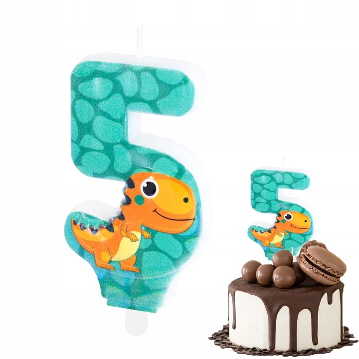 Candle birthday Dodo, number 5, green, 8.2cm