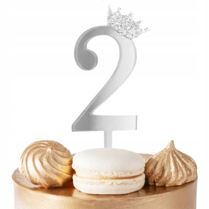 Topper tort, Dodo, cifra 2, argintie, 11cm