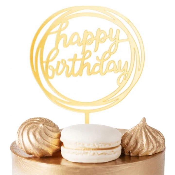 Topper tort Dodo, Happy Birthday, auriu, 11x17cm, 1 bucata