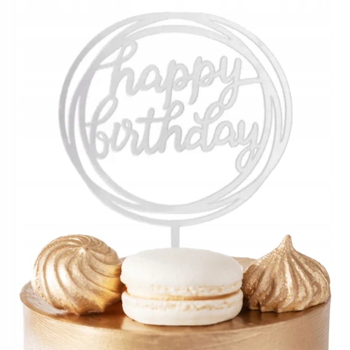 Topper tort Dodo, Happy Birthday, argintiu, 11x17cm, set 1 buc.